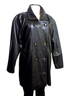 М-ХL Довга жіноча шкіряна куртка Classik Woman, двобортне б-у напівчовна пальто на тонкому синтепоні