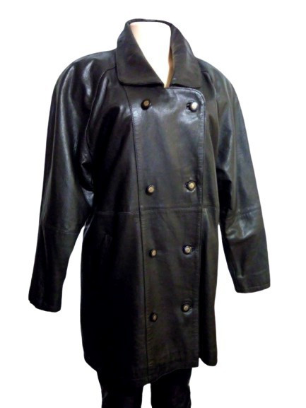 М-ХL Довга жіноча шкіряна куртка Classik Woman, двобортне б-у напівчовна пальто на тонкому синтепоні