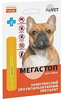 ProVET Мега Стоп краплі для собак 4-10 кг, від ендо та ектопаразитів, 1 мл, 4 піпетки