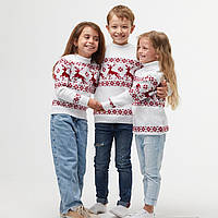 Детский вязаный рождественский свитер "Олени" Джемпер Белый