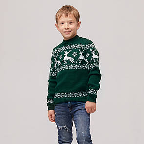 Дитячий в'язаний різдвяний светр "Олені" Джемпер Зелений 80-152 см