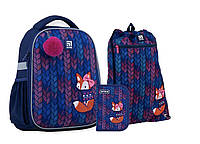 Школьный набор Kite Education Fox 35x26x13.5 см 12 л (рюкзак+пенал+сумка для сменной обуви) синий SET_K22-555S