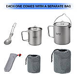 Набір з титану Lixada 3в1: чашка 420мл з казанком 750мл + ложка, фото 4