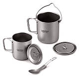 Набір з титану Lixada 3в1: чашка 450 мл з казанком 750 мл + ложка, фото 6
