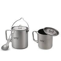 Набір з титану Lixada 3в1: чашка 420мл з казанком 750мл + ложка