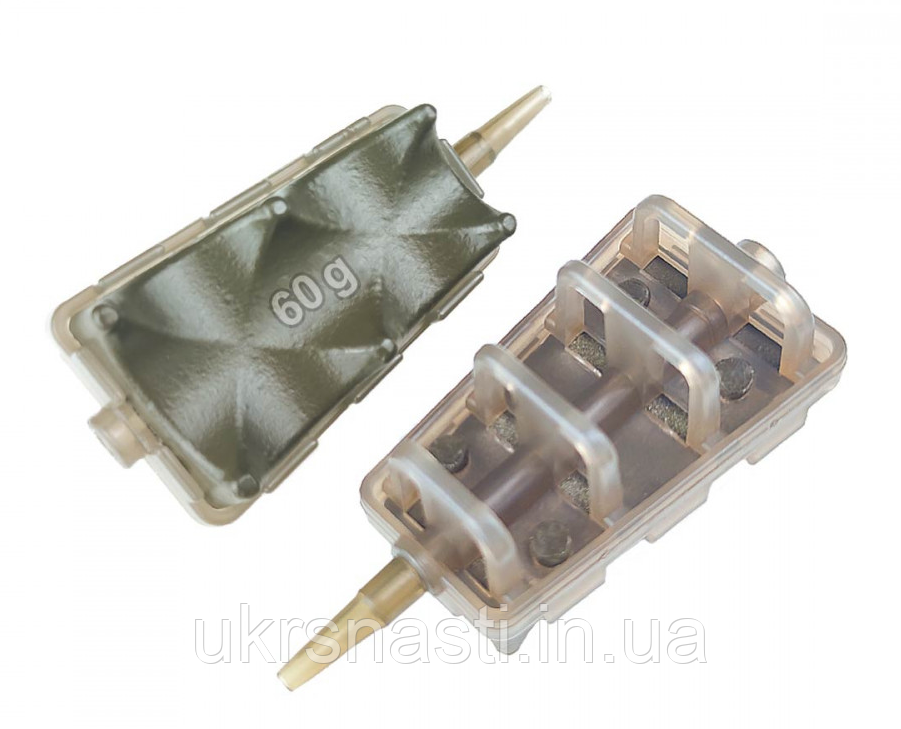 Рибальська годівниця річка з ґрунтозачіпами 60г Фідерна годівниця для сильної течії Проф-монтаж, фото 1