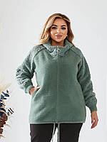 Женская стильная осеняя теплая куртка бомбер альпака барашек батал Мята