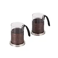 GIPFEL Два кухлі для кави GLACIER - STOCKHOLM 250 мл (оправа графітового кольору, хромована підставка, чорна