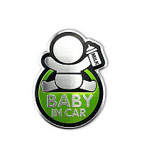 Наклейка алюминиевая Baby on board (ребенок в машине) (зеленый)