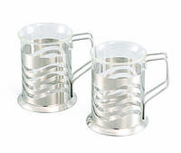 GIPFEL Дві скляні кружки для кави GLACIER - TOULOUSE 200 мл (сталева оправа) 7181 GIPFEL "Kg"