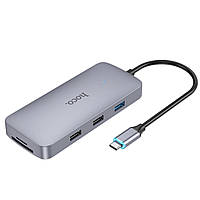 USB-HUB адаптер HOCO HB32 Season Type-C 8-in-1 multi-function converter Metal Gray