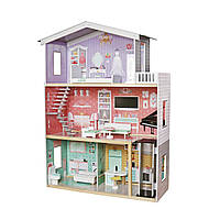 Большой игровой Кукольный домик AVKO Вилла Малибу Разноцветный 3 этажа/4 комнаты/терраса + 10 аксессуаров