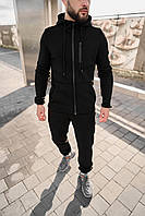 Чоловічий зимовий спортивний костюм на флісі з капюшоном hot winter теплий чорний кофта штани зима з начосом