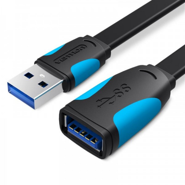 Кабель-подовжувач Vention Flat USB — USB V 3.0 (M/F), 1 м, Black (VAS-A13-B100)