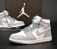 Женские зимние Nike Air Jordan Retro 1 White Grey с мехом