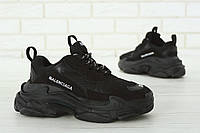 Женские кроссовки Balenciaga Triple S (чёрные) комбинированные демисезонные модные кроссы К11712