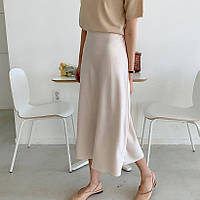 Женская трапециевидная шелковая юбка, 42-46, джинс, беж, шоколад, черный, шелк. Бежевый