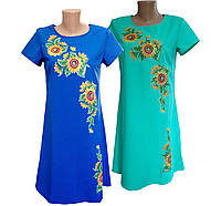 Ярко синяя вышитое женское платье с цветочным орнаментом и свободным кроем «Подсолнух» Код/Артикул 64 01112