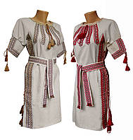 Украинское женское вышитое платье с поясом средней длины и коротким рукавом Код/Артикул 64 02012