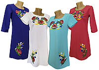 Повседневное вышитое женское платье с вышивкой цветами «Мак - василек» Код/Артикул 64 01122
