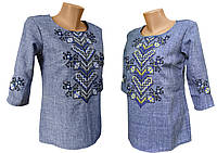 Вышитая блуза для девочки подростка на джинсе с геометрическим орнаментом Код/Артикул 64 04181