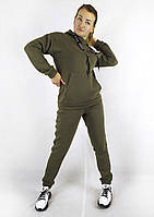 Теплый зимний женский спортивный костюм цвета хаки с толстовкой и брюками XL, XXL, 3XL Код/Артикул 64 11092