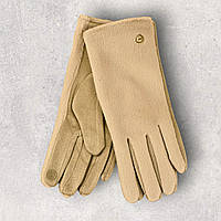 Перчатки женские сенсорные мех+велюр с пуговкой осень-зима размер S-M бежевый