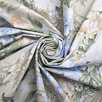 Ткань Тик для постельного белья 2,2 м 100050 цветы молоко голубой (04-18774*002) TM IDEIA ш. 2,2