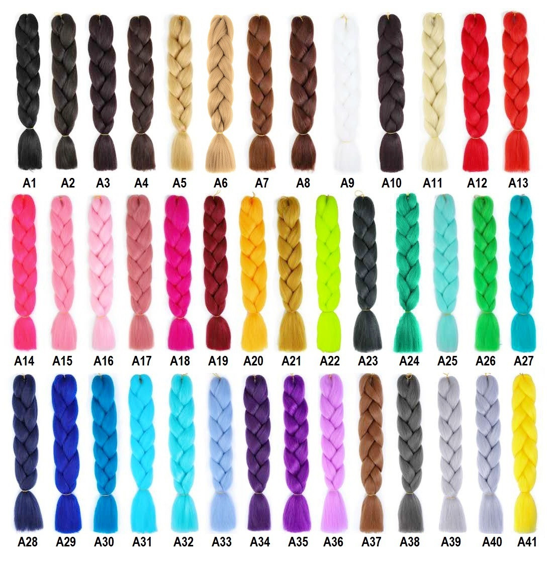 Канекалон однотонний плетіння коси палітра 41 кольор. Довжина в косі 60 см. #Термостійкий.