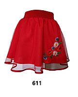 Детская юбка вышиванка для девочки с фатином размер 4-7 лет, красного цвета