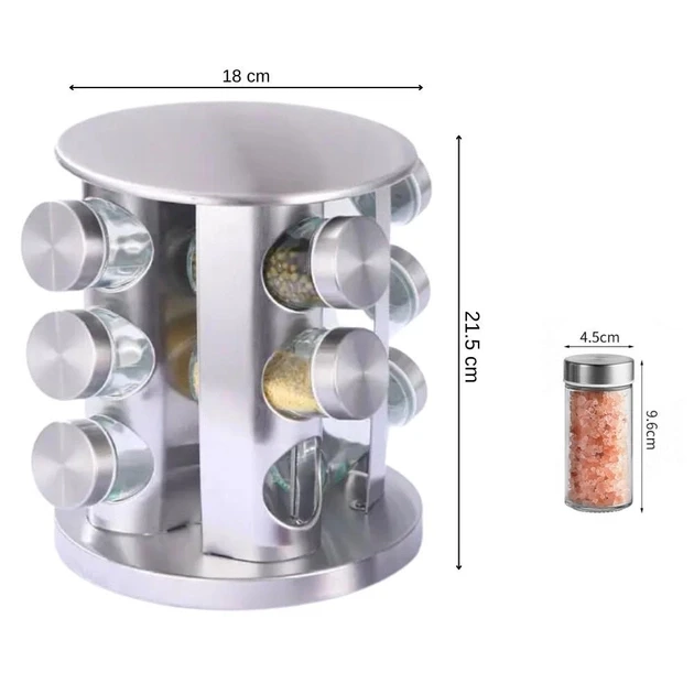 Органайзер для специй и приправ Набор 12 стеклянных емкостей на круглой вращающейся подставке Спецовница - фото 6 - id-p1996694882