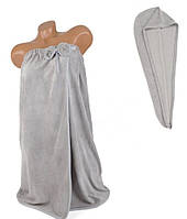 Рушник — халат жіночий + чалма мікрофібра для сауни, бані