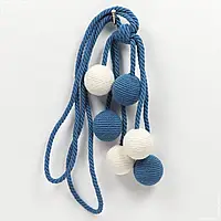 Кисти / кутасы для штор глория шар /curtain tieback / синий, молочный d-60мм, 74 см (1шт) 174951