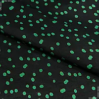 Платтяний атлас каліте принт зелені цятки на чорному (150см 145г/м² пог.м) 172542