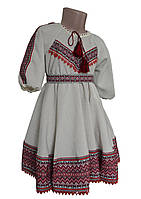 Вышитое платье с фатином для девочки на льне с геометрическим орнаментом Код/Артикул 64 07025