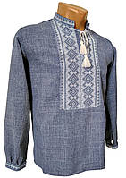 Мужская вышитая рубашка с длинным рукавом с геометрическим орнаментом Код/Артикул 64 05067