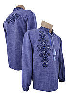 Модная мужская вышитая рубашка с джинсу с длинным рукавом Код/Артикул 64 11124