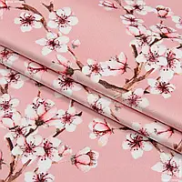 Ткань Декоративный велюр принт сакура / blossom цвет персиковый (280см 291г/м² пог.м) 164083