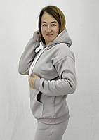 Повсякденна жіноча кофта-худі кольору світло сірий на флісі з капюшоном S,M,L із кишенями Код/Артикул 64 11221