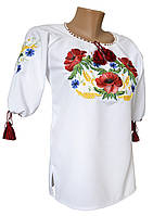 Женская рубашка-вышиванка с вышивкой цветами в украинском стиле «Мак-василек» Код/Артикул 64 04103