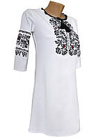 Женское белое платье вышиванка с рукавом 3/4 и длиной до колен Код/Артикул 64 11018