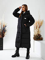 Пальто пуховик ковдра зима OVERSIZE з капюшоном арт. 520, колір чорний / чорного кольору