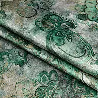 Ткань Велюр хармони принт пейсли цвет изумруд (140см 359г/м² пог.м) 162504