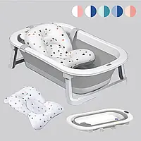 Анатомическая ванночка для купания детей (складная с термометром и подушкой) A1 EB-211P, бело-синяя Бело-серый