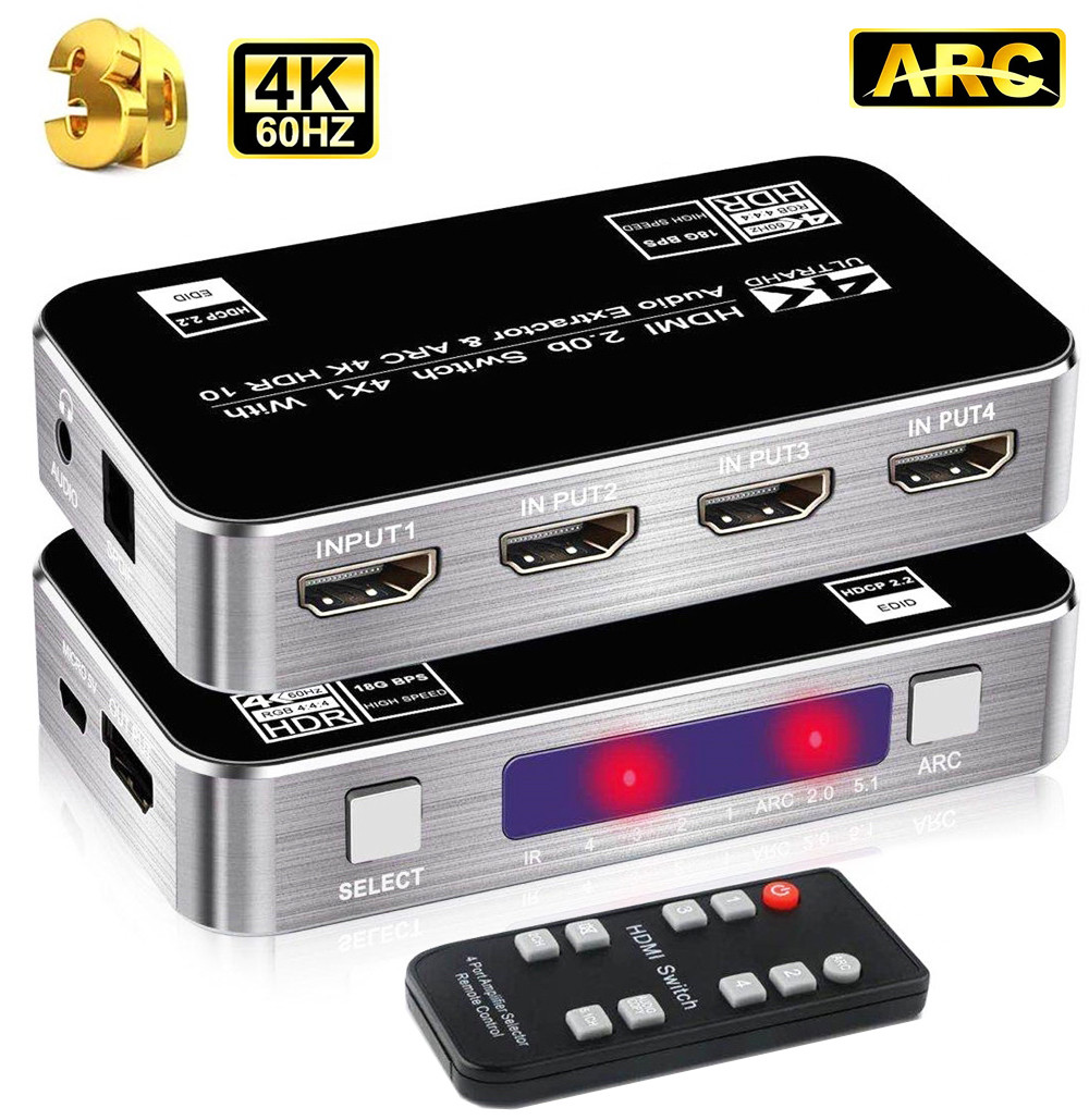HDMI коммутатор | свитч на 4 порта Addap HVS-04, четырехнаправленный видео переключатель 4К, с поддержкой ARC, - фото 1 - id-p1996751428