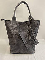 Замшевая женская сумка с кошельком шоппер итальянского бренда Borse in Pelle.