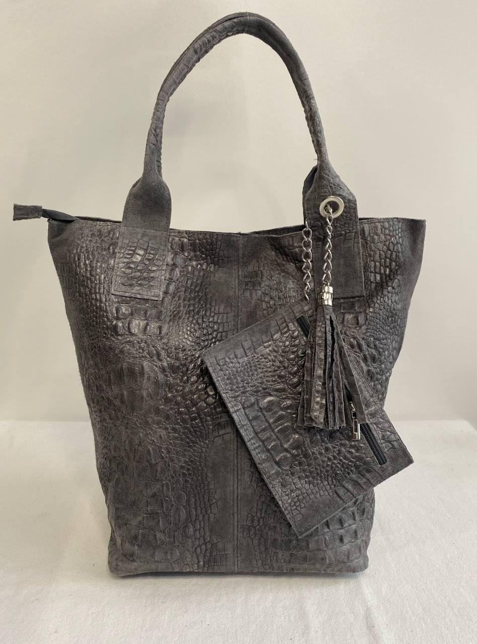 Замшева жіноча сумка з гаманцем шопер італійського бренду Borse in Pelle.