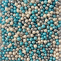 Рисовые шарики глазированные 5 мм перламутровые МИКС голубые-белые-серебряные, 100 г