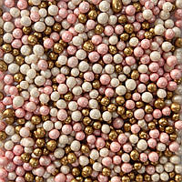 Рисовые шарики глазированные 5 мм перламутровые МИКС розовые-белые-золотые, 100 г