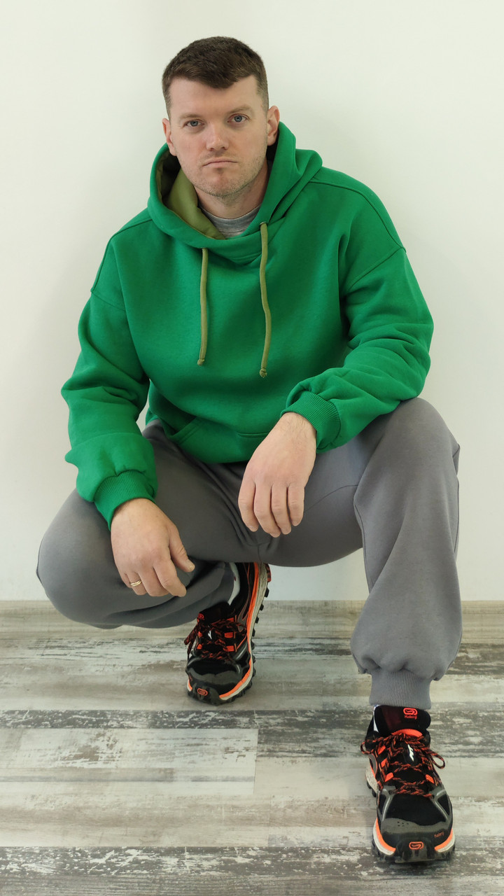 Тепле чоловіче худі на флісі GB_style зелений S/M, фото 1